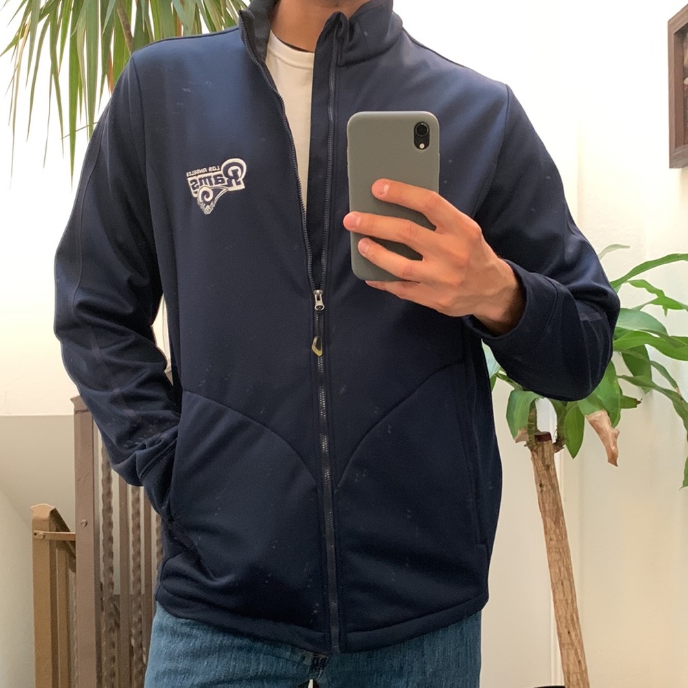 LA RAMS ZIP UP JACKET, Size Medium, Color BLUE, High Collar.